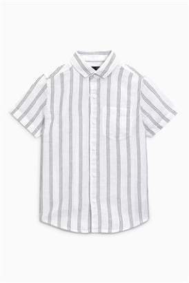 Next Boys White Vertical Stripe Linen Mix Short Sleeve Shirt (3-16yrs)