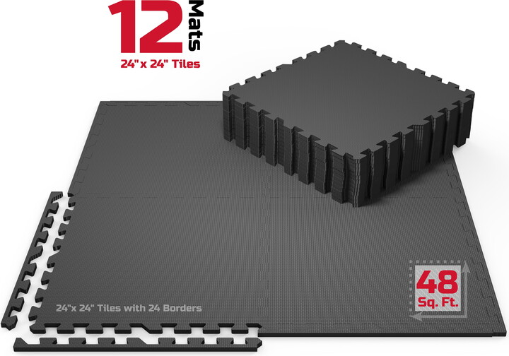 FitRx Pro Mat Exercise Mat, 12-Pack Puzzle Mat Foam Floor Tiles for Home Gym EVA Foam Mat, 1/2 in., 48 sq. ft., 7lbs Total