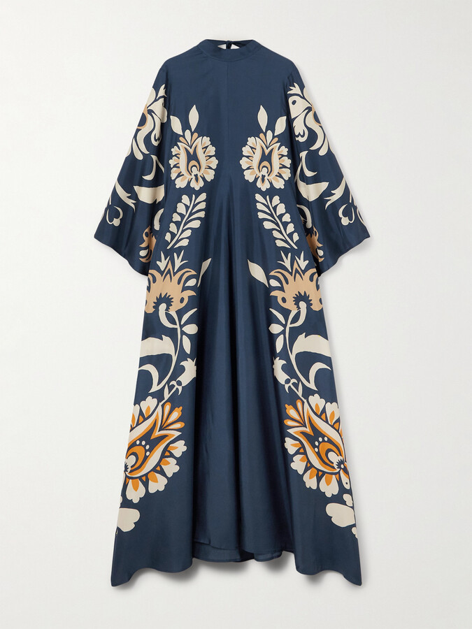 La DoubleJ Scarf-detailed Printed Silk-twill Maxi Dress - Blue