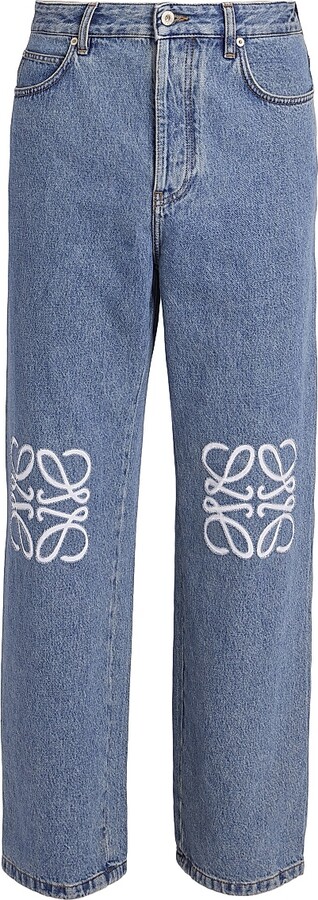 Loewe Men's Anagram Logo-Embroidered Baggy Jeans - Medium Blue Denim - Size 34