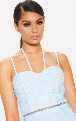 PrettyLittleThing Baby Blue Strappy Lace Tie Front Bodycon Dress