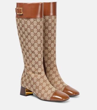 Gucci GG Supreme leather-trimmed knee-high boots