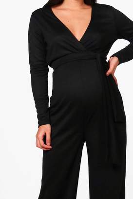 boohoo Maternity Tie Front Plunge Jumpsuit