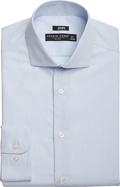 Pronto Uomo Men's Slim Fit Herringbone Dress Shirt Blue Fancy