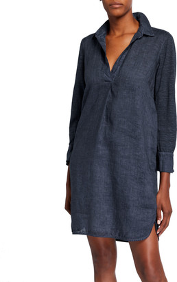 120% Lino V-Neck Spread-Collar 3/4-Sleeve Woven Jersey Mix Dress