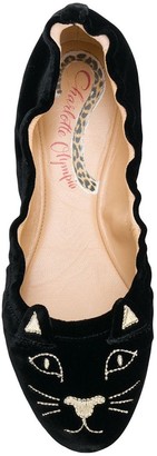 Charlotte Olympia Kitten Embroided Ballerina Shoes