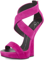 Thumbnail for your product : Giuseppe Zanotti Suede Wedge Sandal with Ankle Strap, Fuchsia