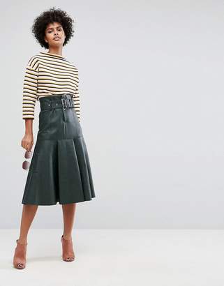 ASOS Leather Look Midi Skirt With Belt