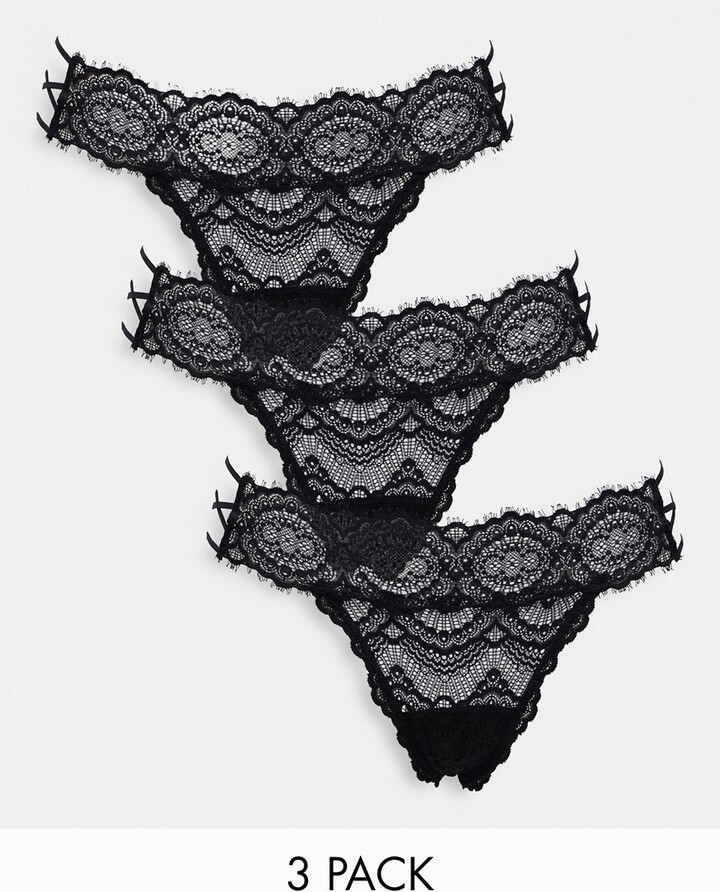 Gilly Hicks lace strappy side thong 3 pack in black - ShopStyle