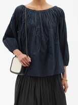 Thumbnail for your product : Merlette New York Wilding Hand-embroidered Cotton Blouse - Navy