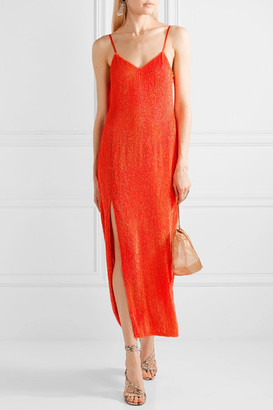 retrofete Rebecca Neon Sequined Chiffon Midi Dress - Orange
