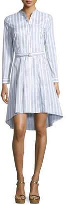MICHAEL Michael Kors Bengal-Striped High-Low Shirtdress, White