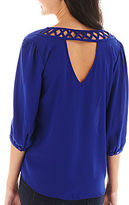Thumbnail for your product : JCPenney BY AND BY by & by 3/4-Sleeve Lattice-Back Top