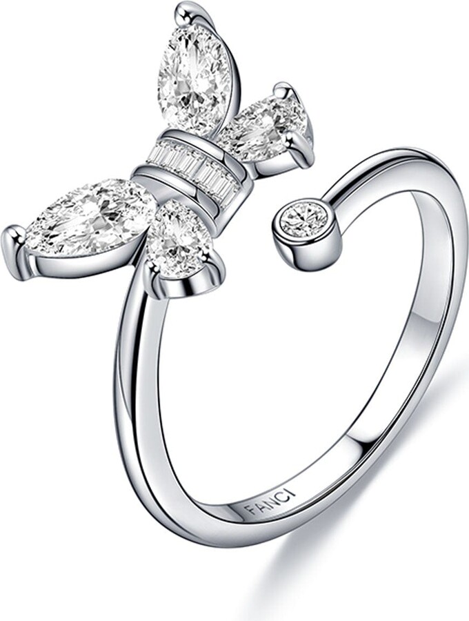 Fanci Me "Azura" Butterfly Statement Sterling Silver Ring - White