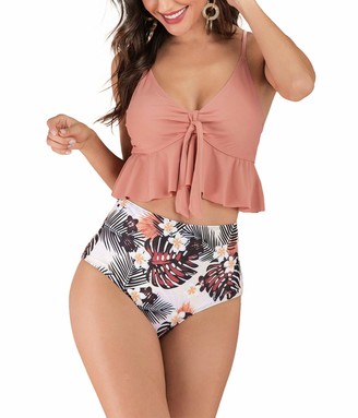 ruffle bikini top with high waisted bottoms