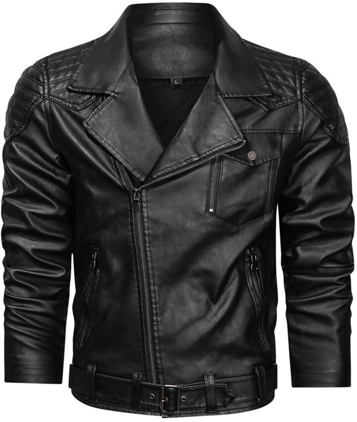 SJKU Mens Faux Leather Jacket Tailored Fit Biker Zipped Casual Retro
