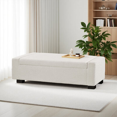 50" Ottoman Bench In Textured Boucle, Rectangular Design With Hinged Lid For Seating, Footrest, And Hidden Storage, Perfect For Living Room, Bedroom,