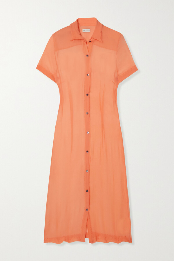 Dries Van Noten Crinkled Silk-chiffon Midi Shirt Dress Blush