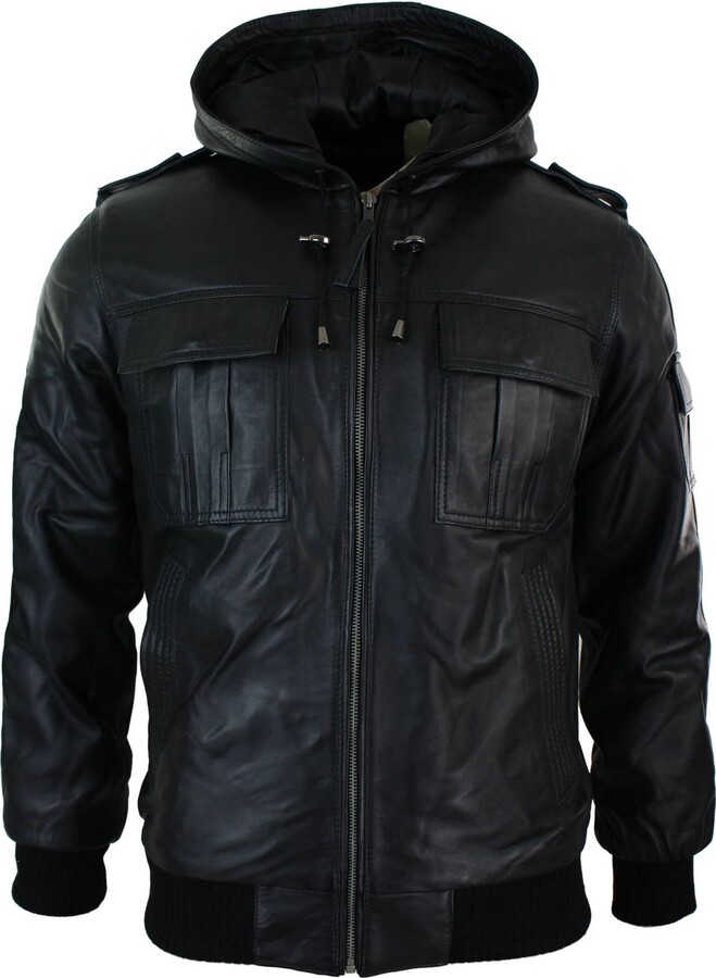 Aviatrix Mens Real Leather Jacket/Hooded/Black/Slim Fit (XXXLarge ...