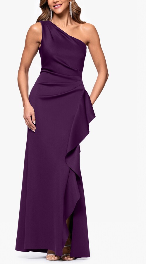 Xscape Evenings One-Shoulder Ruffle Scuba Crepe Gown