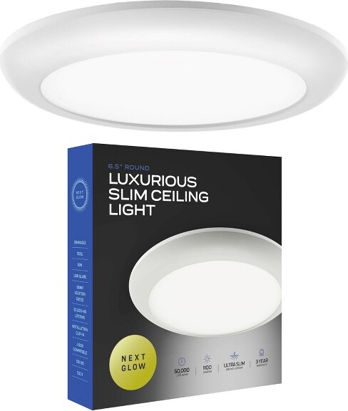 Next Glow NextGlowUltraSlim6.5"LEDCeilingLightFixture,4000KRound,DimmableFlushMountLight,White