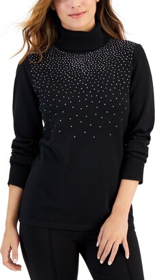 Karen Scott Women's Embellished Turtleneck Sweater, Created for Macy's