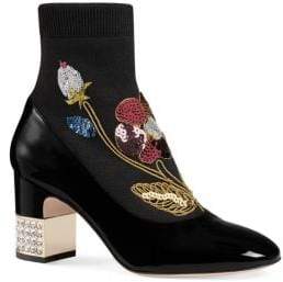 Gucci Embroidered Patent Leather Boots
