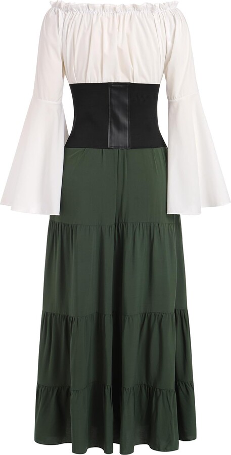FYMNSI Women Medieval Renaissance Dress Off Shoudler Trumpet Sleeves ...