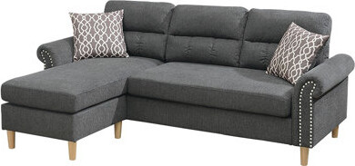 Latitude Run Polyfiber Reversible Sectional Sofa Set Chaise Pillows Plush Cushion Couch Nailheads