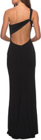Thumbnail for your product : La Femme One-Shoulder Ruched Open-Back Jersey Gown w/ Slit