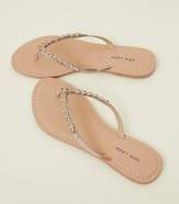 Thumbnail for your product : New Look Pink Leather Gem Strap Flip Flops