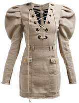 Thumbnail for your product : Balmain Lace Up Canvas Mini Dress - Womens - Beige