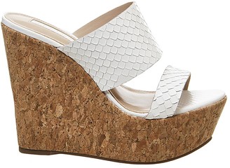 Office Humidity Glam Cork Wedge Heels White Scale Leather