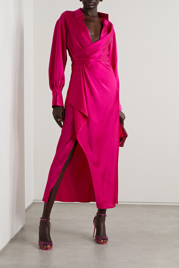 Jonathan Simkhai Talita Wrap-effect Satin Midi Dress - Pink - ShopStyle