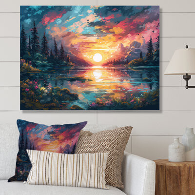 Ruvi Rainbow Sky Shining On Lake IV On Canvas Print