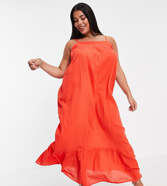ASOS Curve DESIGN Curve tiered maxi beach dress in red