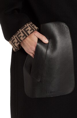 Fendi Leather Pocket Reversible FF Wool & Silk Coat