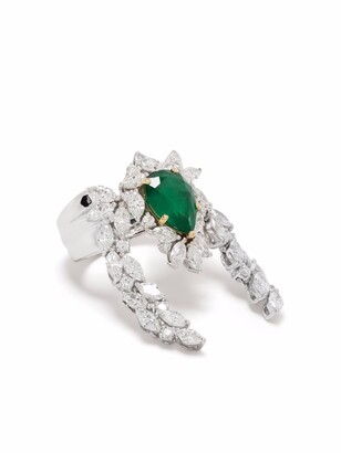 YEPREM 18kt White Gold, Emerald And Diamond Ring