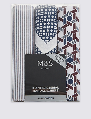 M&S Collection 3 Pack Pure Cotton Handkerchiefs with Sanitized Finish®