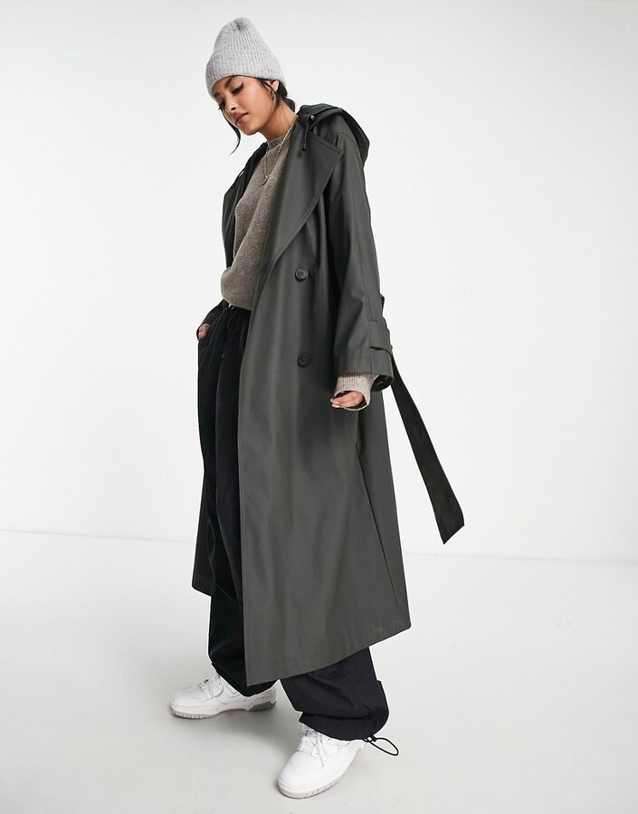 ASOS DESIGN rubberised trench coat in dark olive ShopStyle