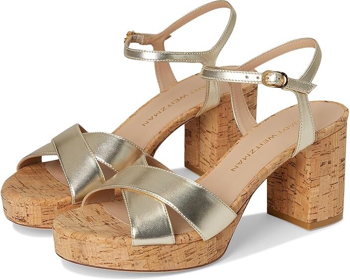 Stuart Weitzman Dayna Platform 80 Women's Wedge Shoes Light Gold : 9 M, Leather