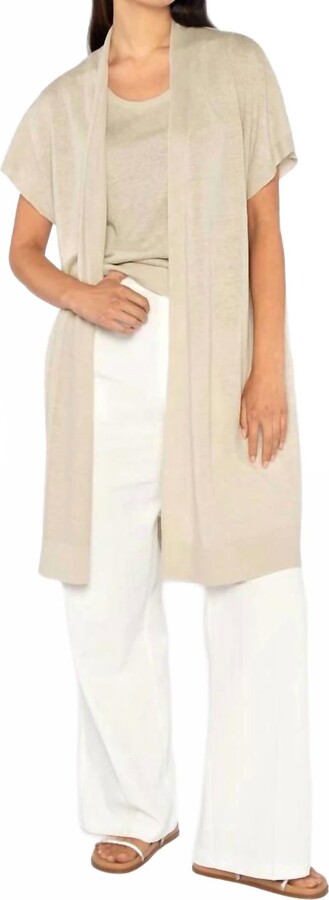 Kinross Long Sleeveless Cardigan In Sandstone