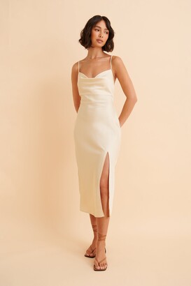Curated Styles Satin Waterfall Slit Dress