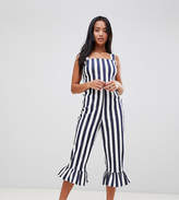 Thumbnail for your product : ASOS Petite Design Petite Stripe Pinny Jumpsuit With Frill Hem