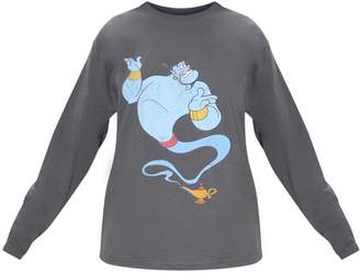 PrettyLittleThing Charcoal Grey Disney Genie Print Oversized Long Sleeve T Shirt