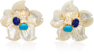 Bounkit 14K Gold Plated Brass Mother of Pearl Lapis Turquoise Clear Quartz Clip Earrings