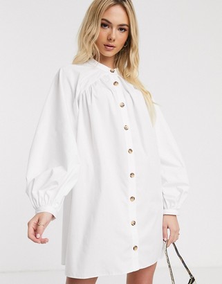 ASOS DESIGN mini cotton trapeze dress with button through in white