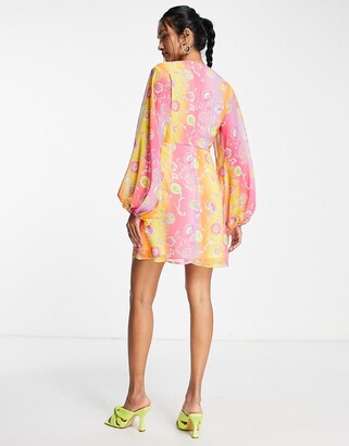NEVER FULLY DRESSED balloon sleeve mini dress in ombre stripe floral