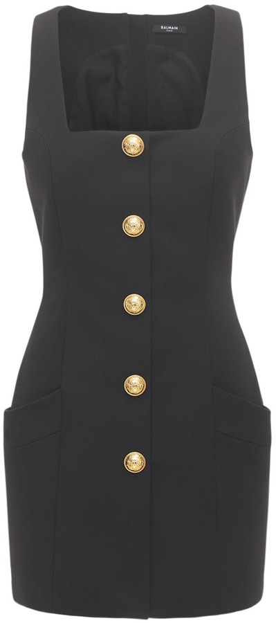 Balmain Buttoned Wool Grain De Poudre Mini Dress - ShopStyle