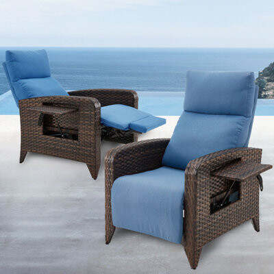 Latitude Run Dasai Wicker Outdoor Recliner Chair with Table